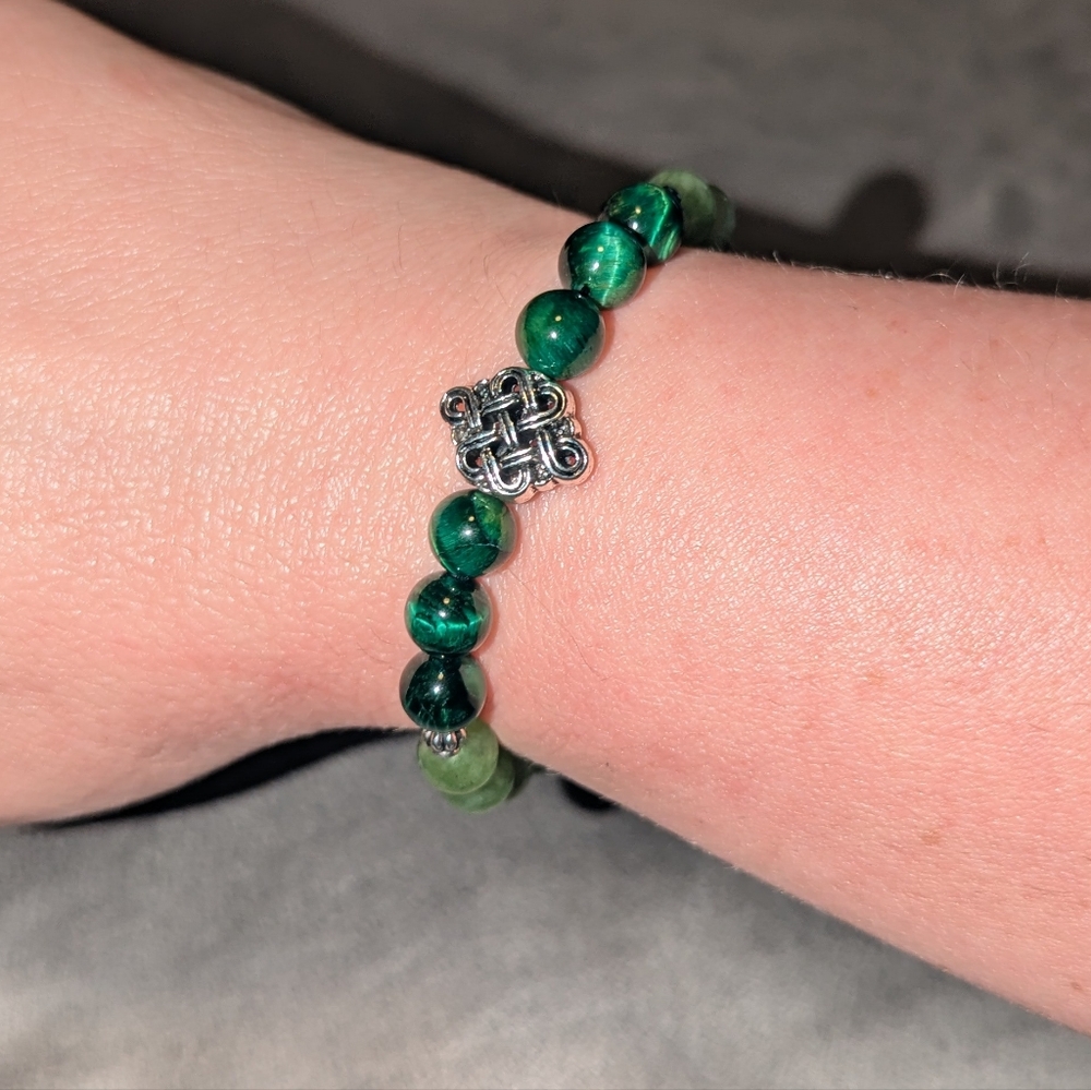Green Tigers Eye And Agate Bracelet